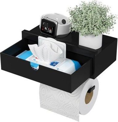 Exabang Toilettenpapierhalter Bambus Feuchttücherbox, Klopapierhalter Schwarz