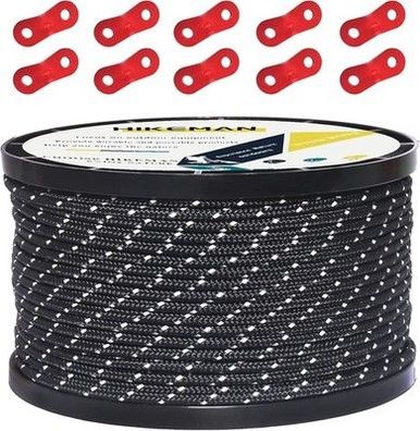 Hikeman 50M reflektierende Schnur Seil Führungsseil 100% Nylon, schwarz, 3mm