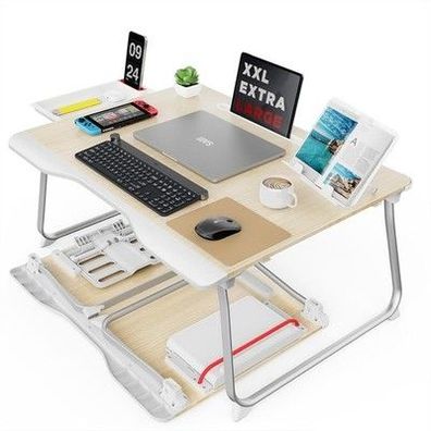 SAIJI Laptop Tablett Bett, XXL klappbar Tisch, für Boden Sofa (Teak, 65x49x30cm)