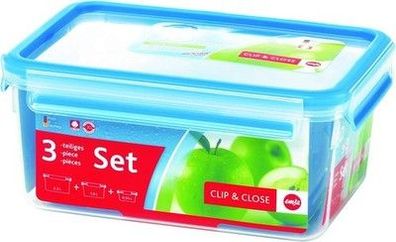 Emsa 512753 Clip & Close Frischhaltedosen | 3-teiliges Set | 0,55+ 1,00+ 2,20 L