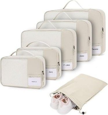 ECOHUB Koffer Organizer Set, 6-teilige Packing Cubes mit ID-Tag, Recycelt Beige