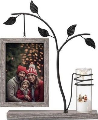 Afuly Bilderrahmen 10x15 Holz Vintage Doppelglas Braun Fotorahmen mit Vase Braun