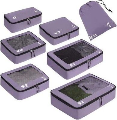 ECOHUB Koffer Organizer Packing Cubes 7-tlg Set Packwürfel Pet-Recycelt (Lila)