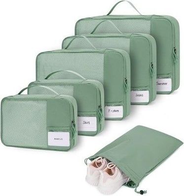 ECOHUB Koffer Organizer Set, 6-teilige Packing Cubes mit ID-Tag, Recycelt (Grün)