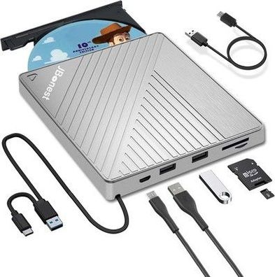 Externes CD DVD Laufwerk USB 3.0 Typ-C, Extern mit SD/TF-Kartenleser Portable RW