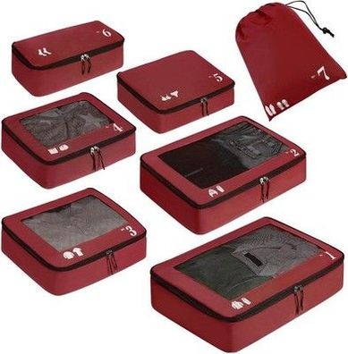 ECOHUB Koffer Organizer Packing Cubes 7-tlg Koffer Organizer Set Packwürfel Rot