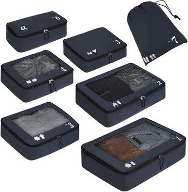 ECOHUB Koffer Organizer 7-Teiliges Koffer Organizer Set Packwürfel (Dunkelblau)