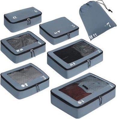 ECOHUB Koffer Organizer Packing Cubes 7-Tlg. Set Packwürfel Pet-Recycelt (Grau)