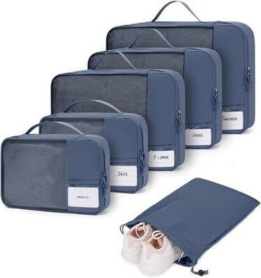 ECOHUB Koffer Organizer Set, 6-teilige Packing Cubes mit ID-Tag, Recycelt (Blau)
