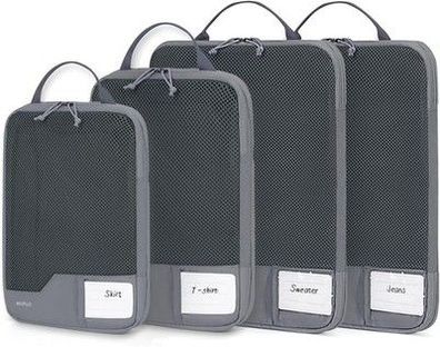 ECOHUB 4-Teilige Kompression Koffer Organizer, Packing Cubes mit Tag (Grau)