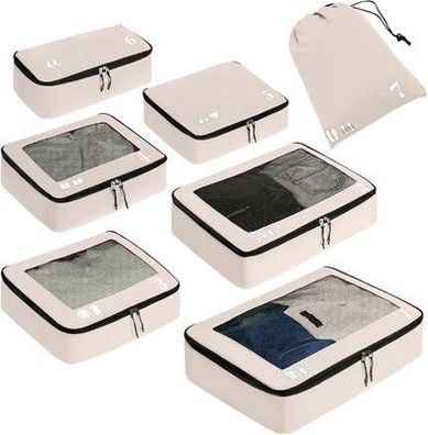 ECOHUB Koffer Organizer Cubes 7-Teiliges Koffer Organizer Set Packwürfel (Beige)