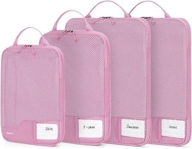 ECOHUB 4-Teilige Kompression Koffer Organizer, Cubes mit Tag, Recycelt (Rosa)