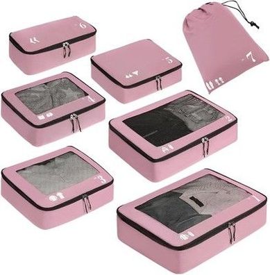 ECOHUB Koffer Organizer Cubes 7-Teiliges Koffer Organizer Set Packwürfel (Rosa)