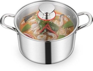 Homikit Kochtopf 22cm, 3-Lagen Suppentopf Induktion mit Glasdeckel, 4,7L Topf
