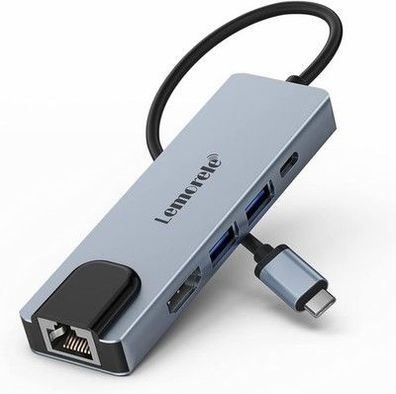 Lemorele USB C Hub (6 in 1 - Upgraded), USB C Multiport Adapter mit HDMI 4K, LAN