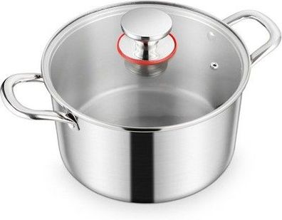 Homikit 20cm Kochtopf, 3-Lagen Edelstahl Suppentopf Induktion mit Glasdeckel