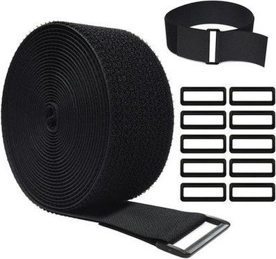 Wszjinb 5m x 5cm Klettband mit 10 Schnalle, Freie Schnittlänge Klett Kabelbinder