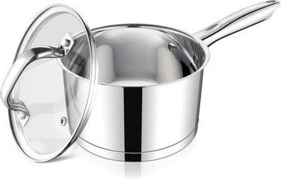 Homikit Stielkasserolle 16cm, Edelstahl Kochtopf Kasserolle mit Glasdeckel 1,9L