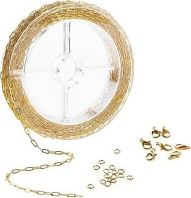 Siumir 12 Meter x 2mm Goldene Kabel Gliederkette DIY Chain mit 100 Biegeringen