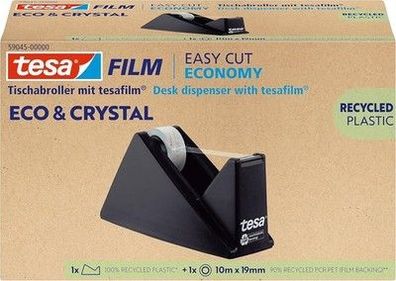 Tesafilm eco & crystal Klebeband, Set mit Tischabroller - 1 Rolle á 10 m x 19 mm