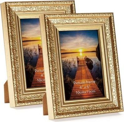 Horlimer Bilderrahmen 10x15 cm 2er Set, Vintage Fotorahmen mit Echtglas Rahmen
