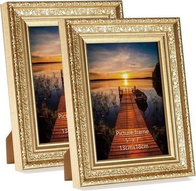Horlimer Bilderrahmen 13x18 cm 2er Set, Vintage Fotorahmen mit Echtglas Rahmen