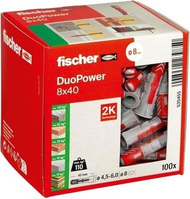 Fischer Duopower 8 x 40, Universaldübel, leistungsstarker 2-Komponenten-Dübel