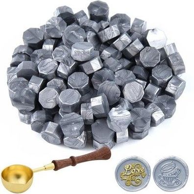 Astaron 100 Stück Siegelwachs Silber, Siegelwachs Perlen + 1 Wachsschmelzlöffel