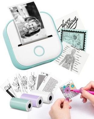 Memoking T02 Mini Etikettendrucker - Tragbarer Drucker mit 3 Rollen Papier