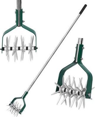 Yeelor Rotary Grubber Pinne Einstellbarer S/S Griff Rotary Pinne, Metallzinken