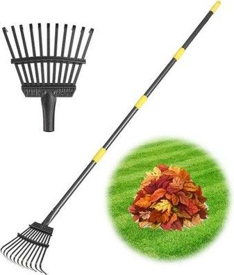 Rechen Garten, Laubrechen mit Stiel Metall mit 11 Zinken, 177 cm Gartenrechen