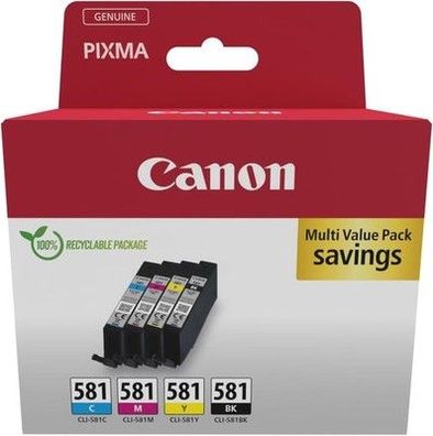 Canon CLI-581 C M Y BK / 4 Tintenpatronen (Schwarz, Cyan, Magenta, Gelb) 2024