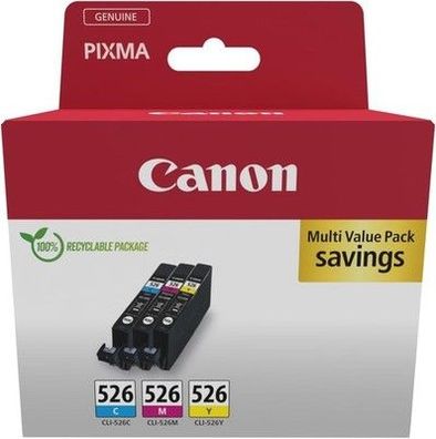 Canon CLI-526 C M Y Vorteilspack 3 Tintenpatronen (Cyan, Magenta, Gelb) Original