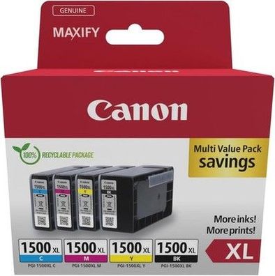 Canon PGI-1500 XL C M Y BK 4 Tintenpatronen (Schwarz, Cyan, Magenta, Gelb)