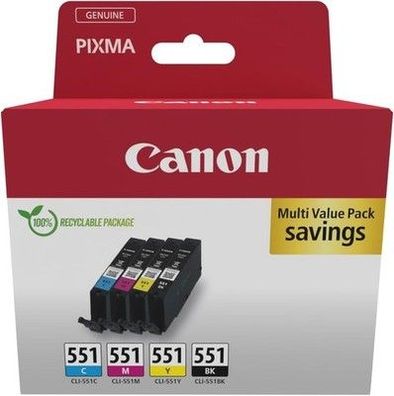 Canon CLI-551 C M Y BK Vorteilspack 4 Tintenpatronen (Schwarz Cyan Magenta Gelb)