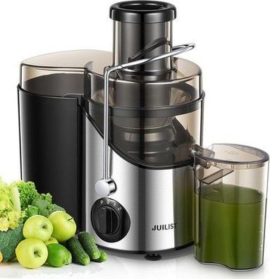 Juilist Entsafter Gemüse und Obst, 65 mm Einfüllschacht, 3 Einstellungen, Silber
