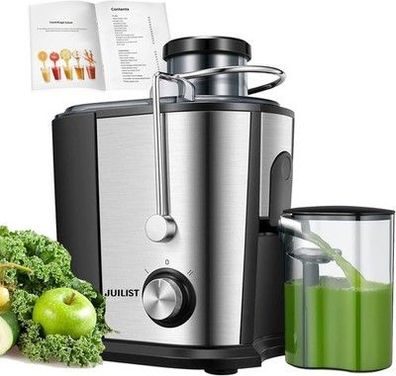 Juilist Entsafter Gemüse und Obst, 600W Juicer mit 65 mm Einfüllschacht, Silber