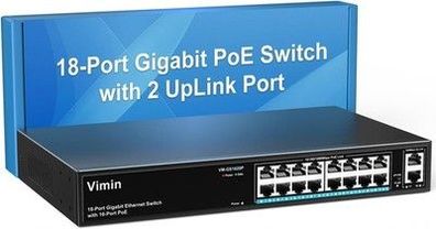 VIMIN 16-Port Gigabit PoE Switch mit 2 Uplink Gigabit Ports, 18-Port Unmanaged