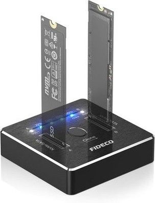 FIDECO M.2 NVME SATA SSD Docking Station, USB 3.2 Gen 2,20Gbps Dual NVMe SATA