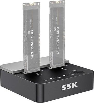 SSK Festplatten Docking Station, 20Gbps Dual Bay NVMe M.2 SSD Gehäuse SSD