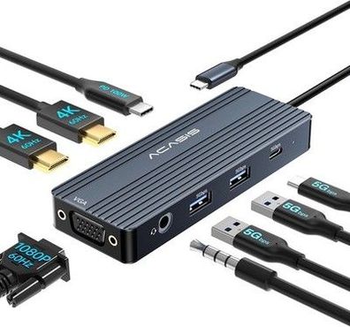 ACASIS USB C Docking Station Dual Monitors, Laptop 4K@60HZ,1 * VGA 1080P@60HZ