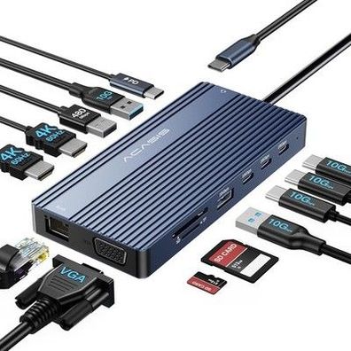 Acasis 2 * 4K60 HDMI, 1080p VGA, Ethernet, 3 USBC 10Gbps, 100W PD, SD/TF 3.0