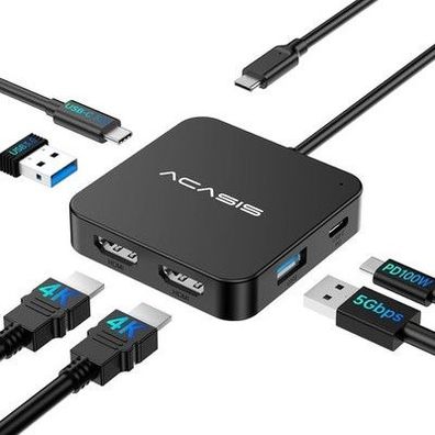 ACASIS USB C HUB 6-IN-1 USB C Docking Station Dual HDMI, 3 * USB 3.0 Ports PD 100W