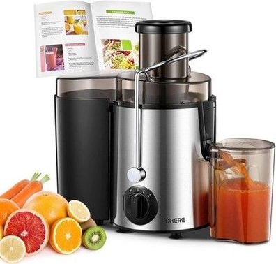 FOHERE Entsafter für Obst & Gemüse Edelstahl, Extraktor Max Power 800W, 65 MM