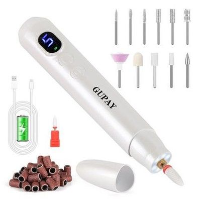 GUPAY Nagelfräser Elektrische Nagelfeilen Fräser Maniküre Pediküre Set, in weiß