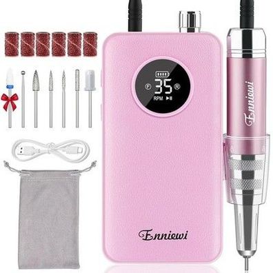 Enniewi Nagelfräser 35000RPM für Gelnägel, Wiederaufladbarer Elektrisch 48W Rosa