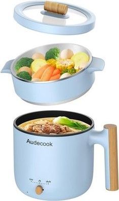 Audecook Elektrischer Dampfkocher, tragbarer Mini-Reisekocher, 1,8 Liter, Blau