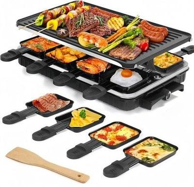 2-in-1 Raclette Grill, Raclette 8 Personen, 1300W Elektrogrill mit 1 Grillplatte