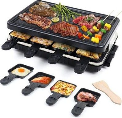 Raclette 8 Personen - Raclette Grill Antihaft Beschichtung Grillpfanne, 1300W