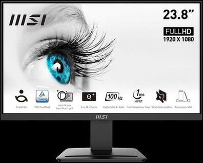 MSI PRO MP2412DE 23,8 Zoll Full HD Office Monitor - 1920 x 1080 VA Panel, 100 Hz